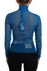 Dolce & Gabbana Blue Mesh Turtleneck Long Sleeve Blouse Top -   -  Dolce & Gabbana.