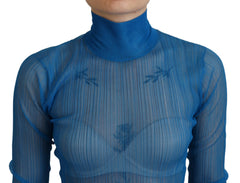 Dolce & Gabbana Blue Mesh Turtleneck Long Sleeve Blouse Top -   -  Dolce & Gabbana.