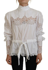 Dolce & Gabbana White Cotton Lace Trim Turtle Neck Blouse Top -   -  Dolce & Gabbana.