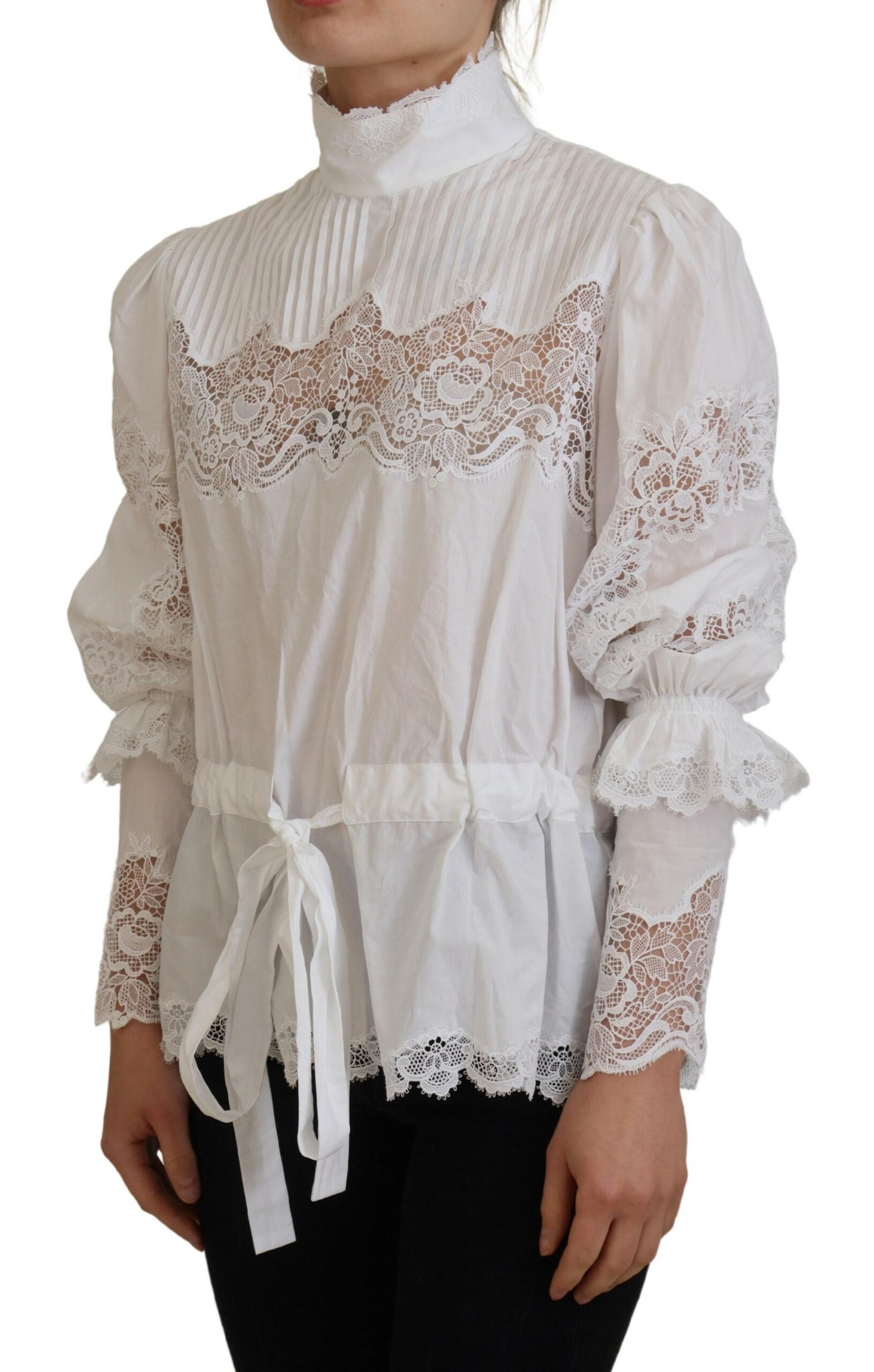 Dolce & Gabbana White Cotton Lace Trim Turtle Neck Blouse Top -   -  Dolce & Gabbana. Dolce & Gabbana White Cotton Lace Trim Turtle Neck Blouse Top -   -  Dolce & Gabbana.