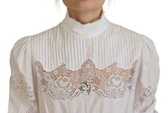 Dolce & Gabbana White Cotton Lace Trim Turtle Neck Blouse Top -   -  Dolce & Gabbana.