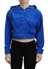 Juicy Couture Blue Cotton Full Zip Cropped Hooded Sweatshirt Sweater -   -  Juicy Couture.