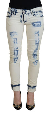 Acht White Blue Cotton Skinny Women Tattered Denim Jeans -   -  Acht.