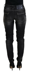 Acht Black Washed Mid Waist Tapered Women Casual Denim Jeans - - Acht.