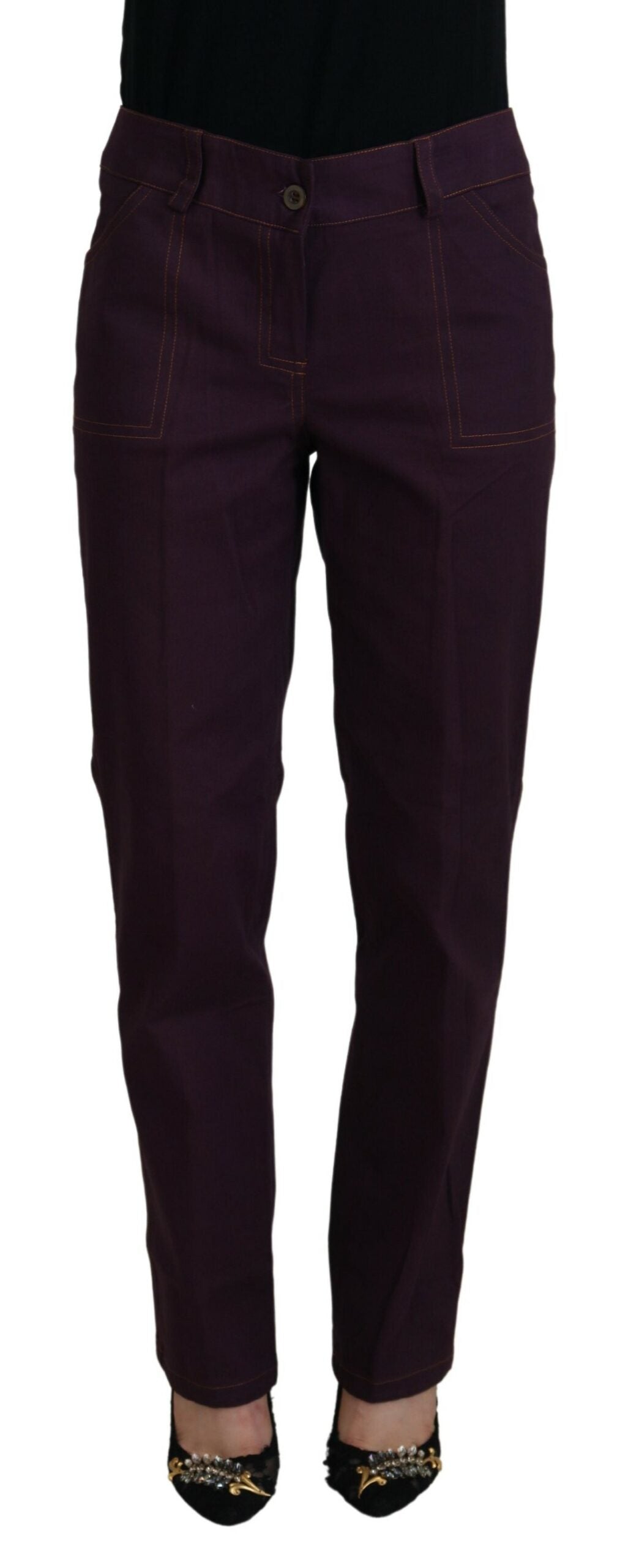 BENCIVENGA Purple Cotton Mid Waist Women Tapered Pants -   -  BENCIVENGA.