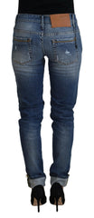 Acht Blue Washed Cotton Low Waist Women Casual Jeans -   -  Acht.
