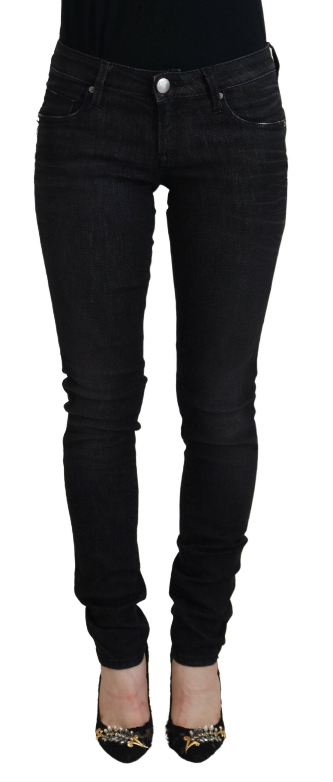 Acht Black Cotton Slim Fit Women Casual Denim Jeans -   -  Acht.