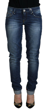 Acht Blue Washed Cotton Slim Fit Women Denim Jeans -   -  Acht.