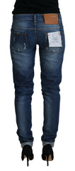 Acht Blue Washed Cotton Slim Fit Women Denim Jeans -   -  Acht.