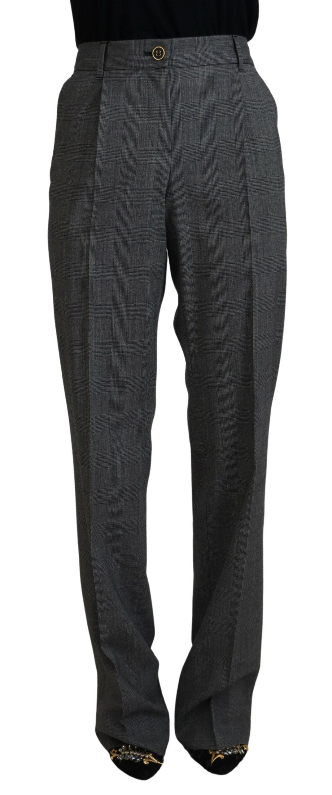 Dolce & Gabbana Gray High Waist Women Wool Pants -   -  Dolce & Gabbana.