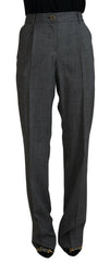 Dolce & Gabbana Gray High Waist Women Wool Pants -   -  Dolce & Gabbana.