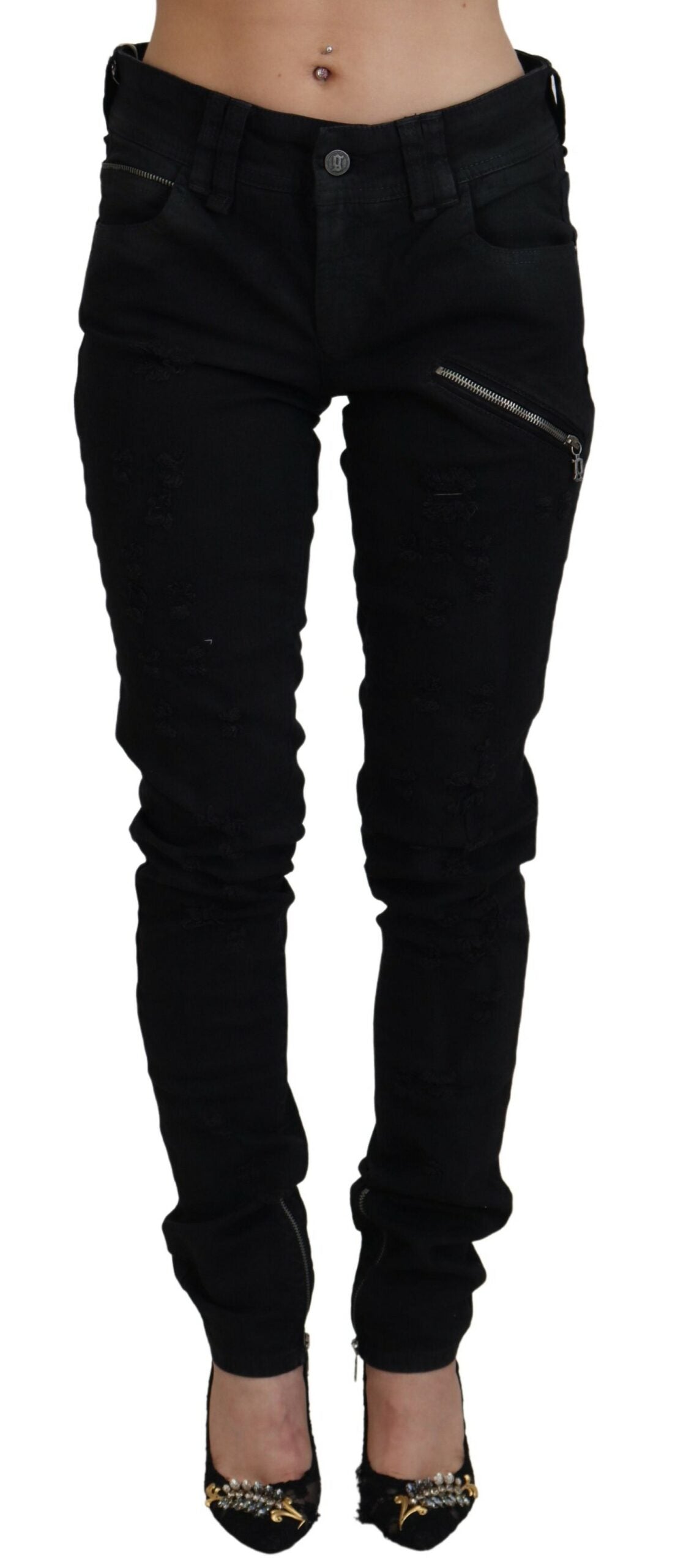 John Galliano Black Cotton Mid Waist Skinny Slim Fit Denim Jeans -   -  John Galliano.