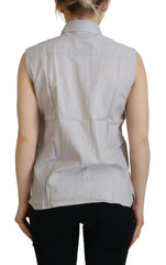 Ferre Light Gray Stripes Cotton Sleeveless Collared Top -   -  Ferre.