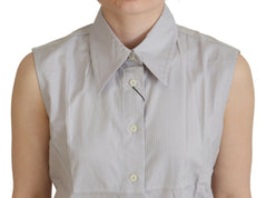 Ferre Light Gray Stripes Cotton Sleeveless Collared Top -   -  Ferre.