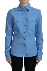 Ferre Blue Cotton Long Sleeves Collared Button Down Top -   -  Ferre.