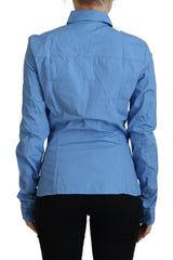 Ferre Blue Cotton Long Sleeves Collared Button Down Top -   -  Ferre.