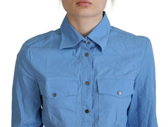Ferre Blue Cotton Long Sleeves Collared Button Down Top -   -  Ferre.