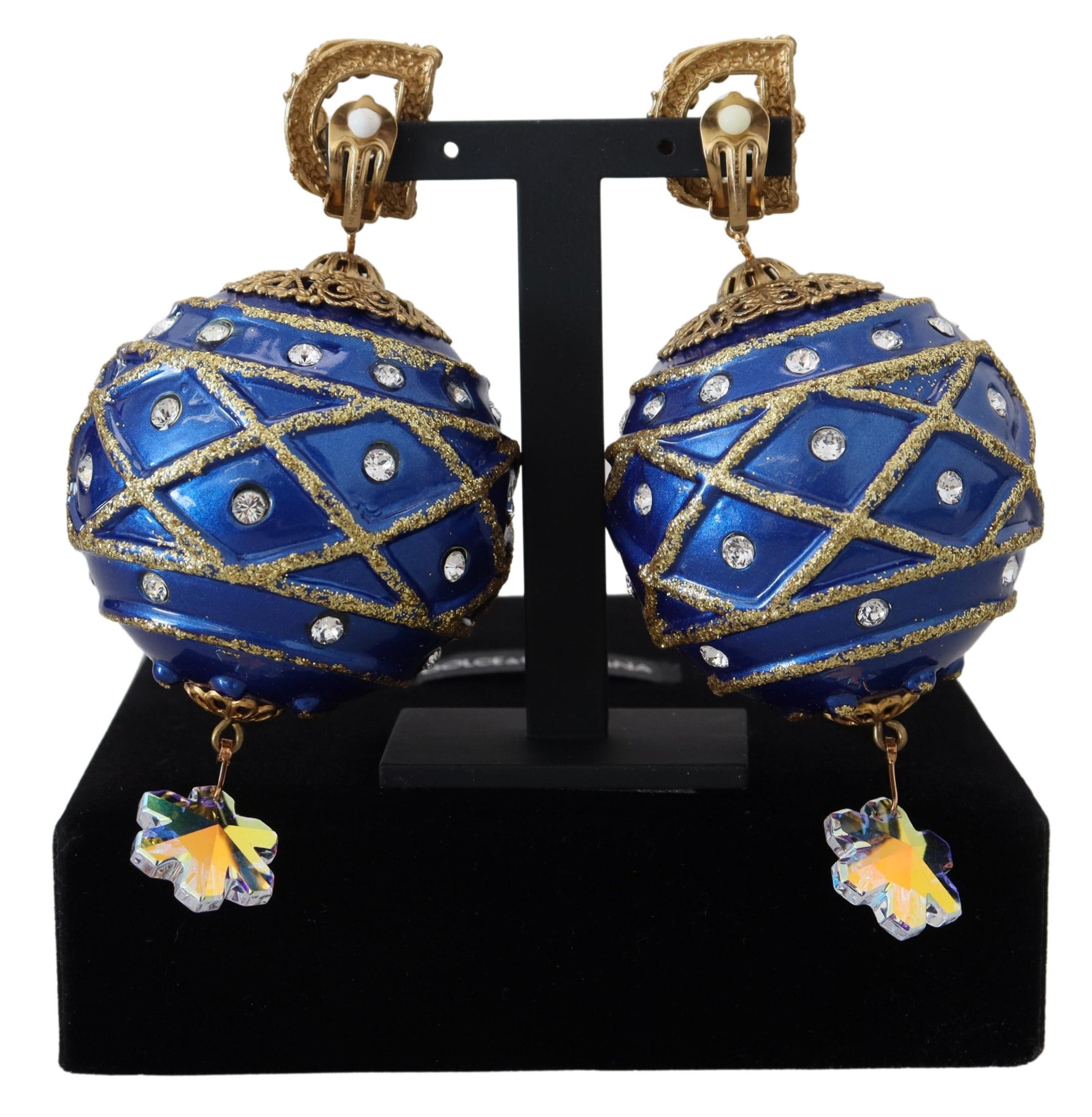 Dolce & Gabbana Gold Brass Blue Dangle Ball Crystal Clip On Earrings -   -  Dolce & Gabbana. Dolce & Gabbana Gold Brass Blue Dangle Ball Crystal Clip On Earrings -   -  Dolce & Gabbana.