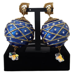 Dolce & Gabbana Gold Brass Blue Dangle Ball Crystal Clip On Earrings -   -  Dolce & Gabbana.