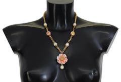Dolce & Gabbana Gold Tone Floral Crystals Pink Embellished Necklace -   -  Dolce & Gabbana.