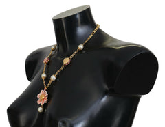 Dolce & Gabbana Gold Tone Floral Crystals Pink Embellished Necklace -   -  Dolce & Gabbana.
