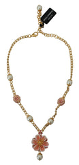 Dolce & Gabbana Gold Tone Floral Crystals Pink Embellished Necklace -   -  Dolce & Gabbana.