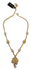 Dolce & Gabbana Gold Tone Floral Crystals Pink Embellished Necklace -   -  Dolce & Gabbana.