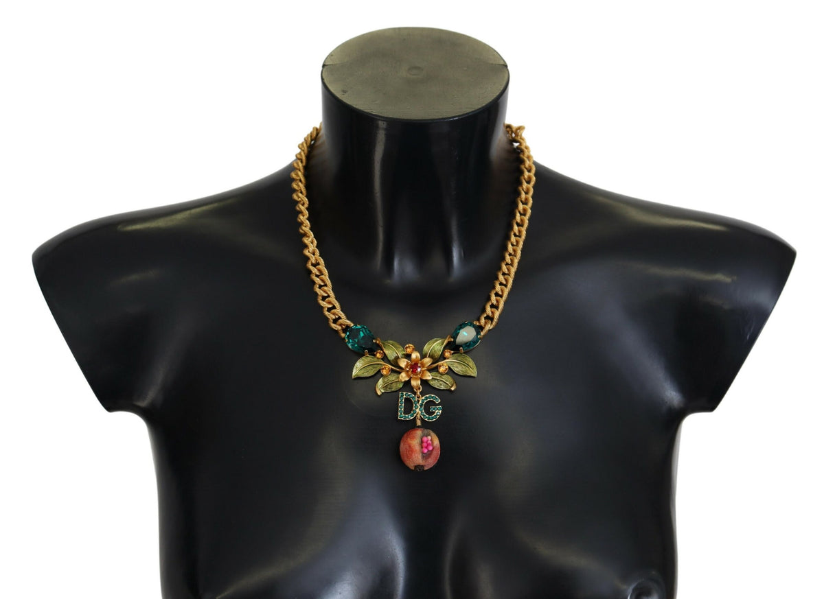 Dolce & Gabbana Gold Brass Crystal Logo Fruit Floral Statement Necklace -   -  Dolce & Gabbana.