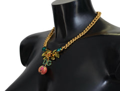 Dolce & Gabbana Gold Brass Crystal Logo Fruit Floral Statement Necklace -   -  Dolce & Gabbana.