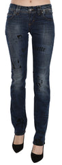 John Galliano Blue Newspaper Print Low Waist Skinny Denim Pants -   -  John Galliano.