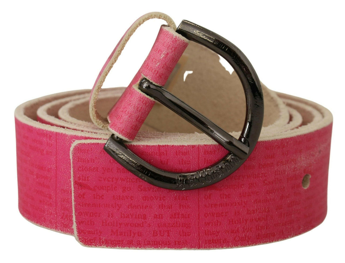 John Galliano Pink Leather Letter Logo Round Buckle Waist Belt -   -  John Galliano.