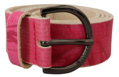 John Galliano Pink Leather Letter Logo Round Buckle Waist Belt -   -  John Galliano.