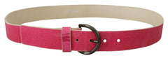 John Galliano Pink Leather Letter Logo Round Buckle Waist Belt -   -  John Galliano.