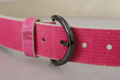 John Galliano Pink Leather Letter Logo Round Buckle Waist Belt -   -  John Galliano.