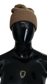 Dolce & Gabbana Brown Solid Knitted Fur Ball Winter Beanie Hat -   -  Dolce & Gabbana.