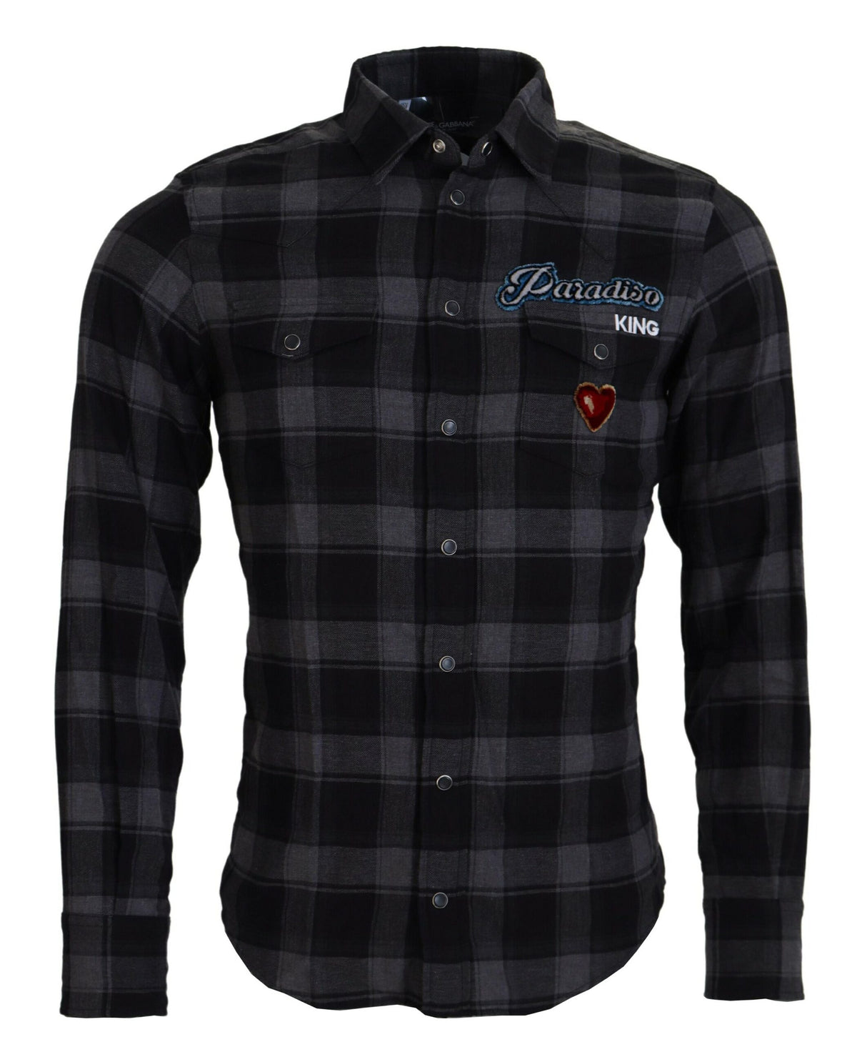 Dolce & Gabbana Black Gray Check Men Long Sleeves Shirt -   -  Dolce & Gabbana.