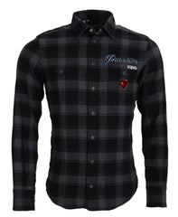 Dolce & Gabbana Black Gray Check Men Long Sleeves Shirt -   -  Dolce & Gabbana.