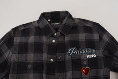 Dolce & Gabbana Black Gray Check Men Long Sleeves Shirt -   -  Dolce & Gabbana.