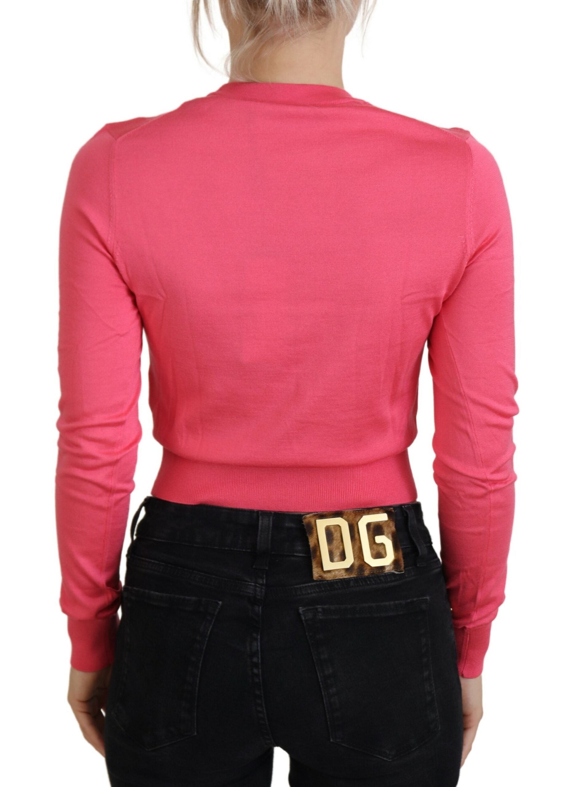 Dolce & Gabbana Pink Silk Cropped Crewneck Pullover Sweater -   -  Dolce & Gabbana. Dolce & Gabbana Pink Silk Cropped Crewneck Pullover Sweater -   -  Dolce & Gabbana.