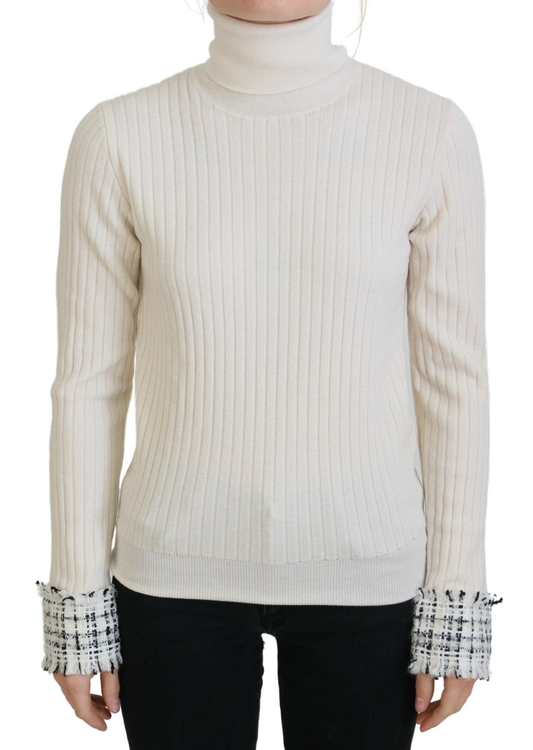 Dolce & Gabbana Ivory Turtleneck Distressed Cuff Pullover Sweater -   -  Dolce & Gabbana.