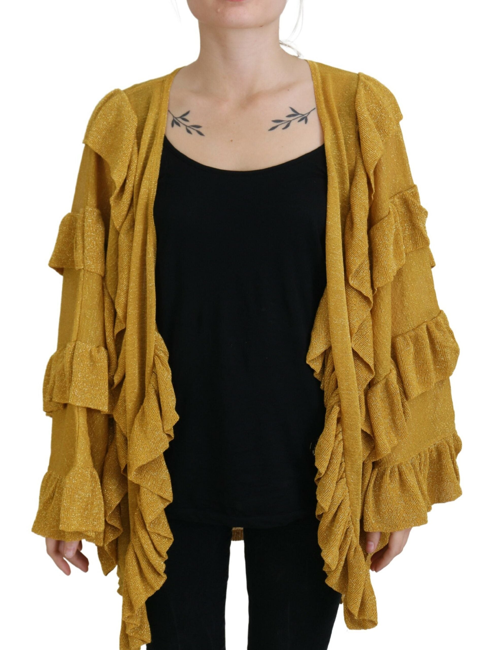 Aniye By Gold Long Sleeves Ruffled Women Cardigan Sweater -   -  Aniye By.