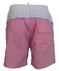 DsquaredΒ² White Pink Logo Print Men Beachwear Shorts Swimwear -   -  DsquaredΒ².