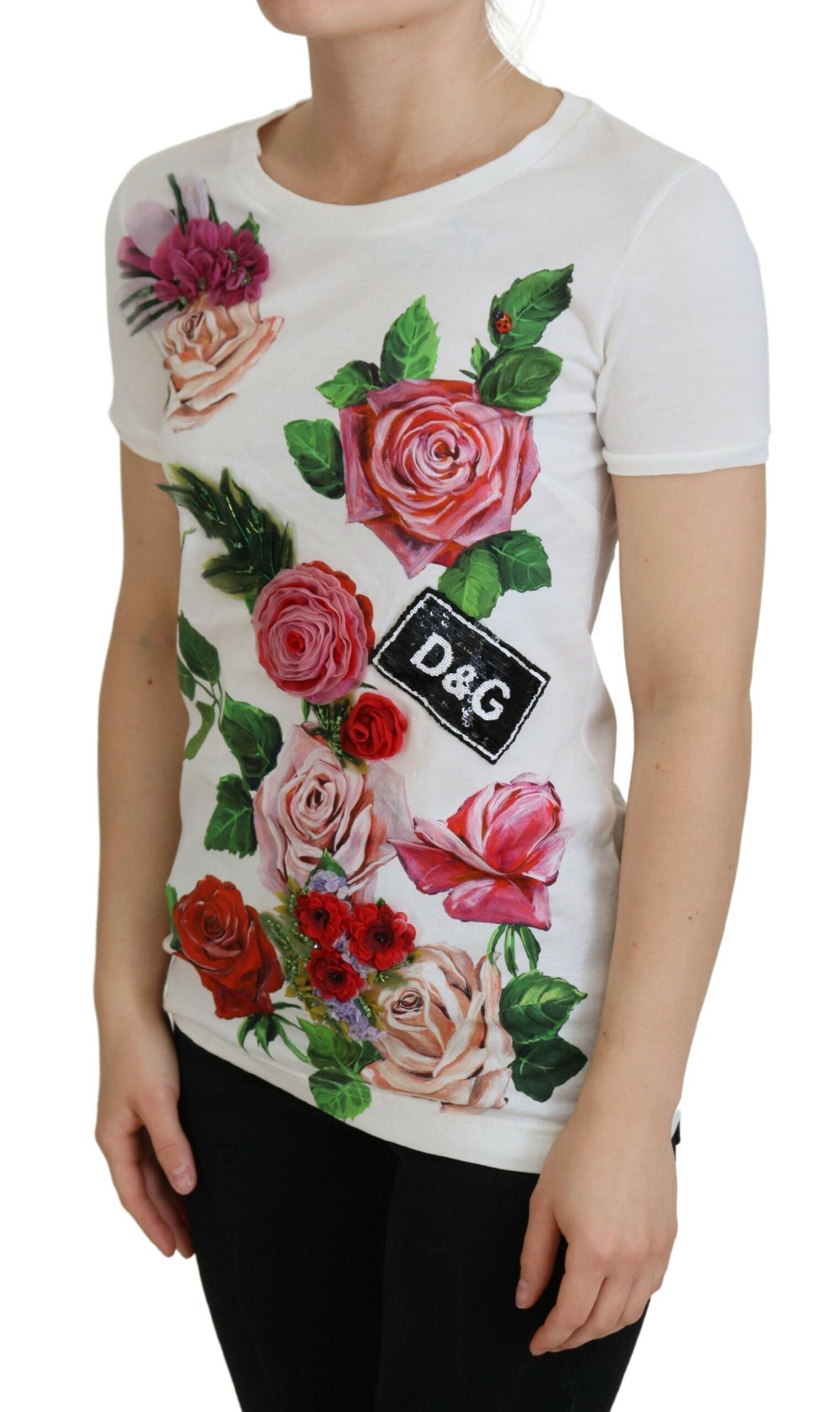 Dolce & Gabbana White Rose DGLogo Printed Short Sleeves Top -   -  Dolce & Gabbana. Dolce & Gabbana White Rose DGLogo Printed Short Sleeves Top -   -  Dolce & Gabbana.