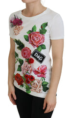 Dolce & Gabbana White Rose DGLogo Printed Short Sleeves Top -   -  Dolce & Gabbana.