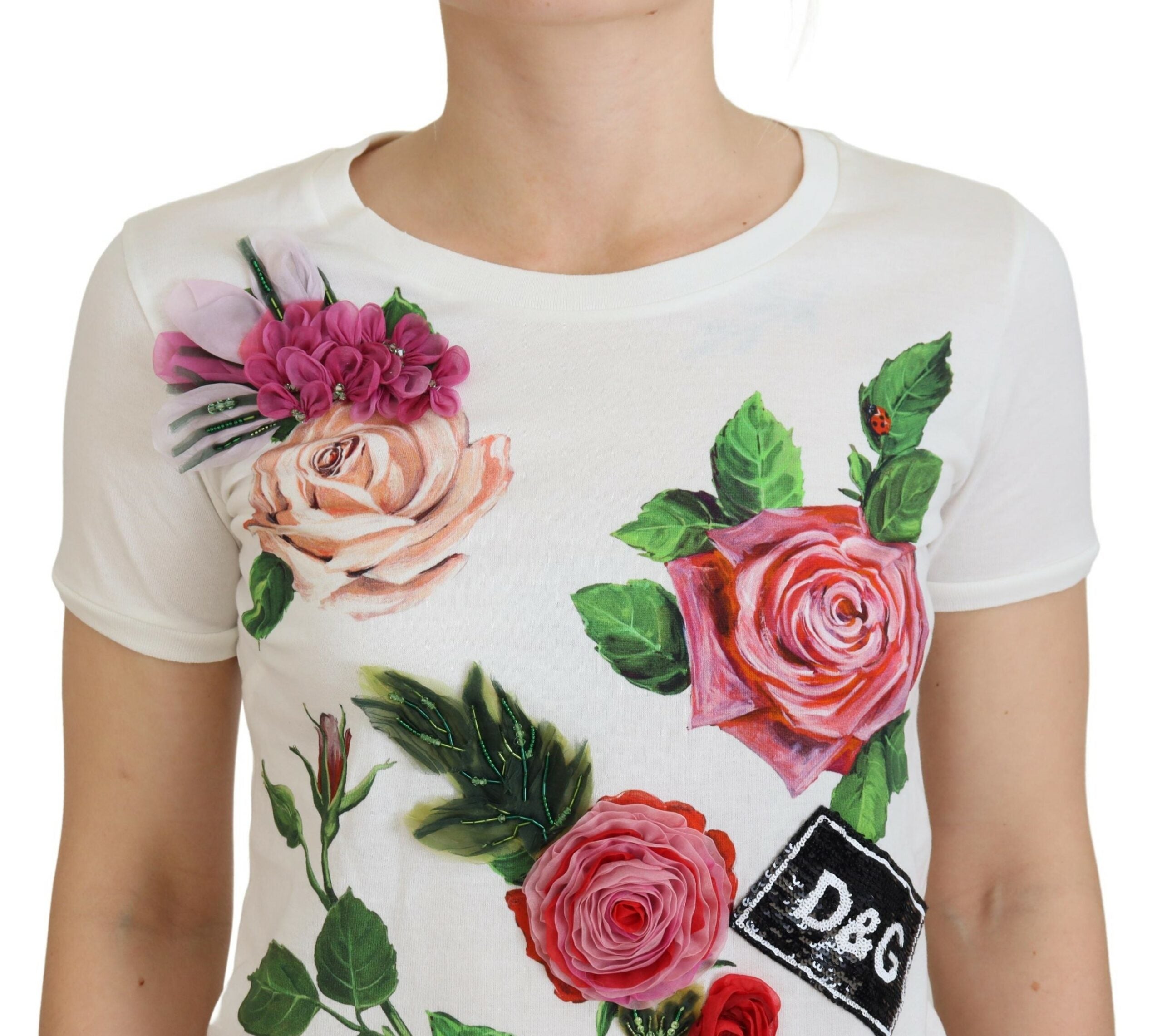 Dolce & Gabbana White Rose DGLogo Printed Short Sleeves Top -   -  Dolce & Gabbana. Dolce & Gabbana White Rose DGLogo Printed Short Sleeves Top -   -  Dolce & Gabbana.