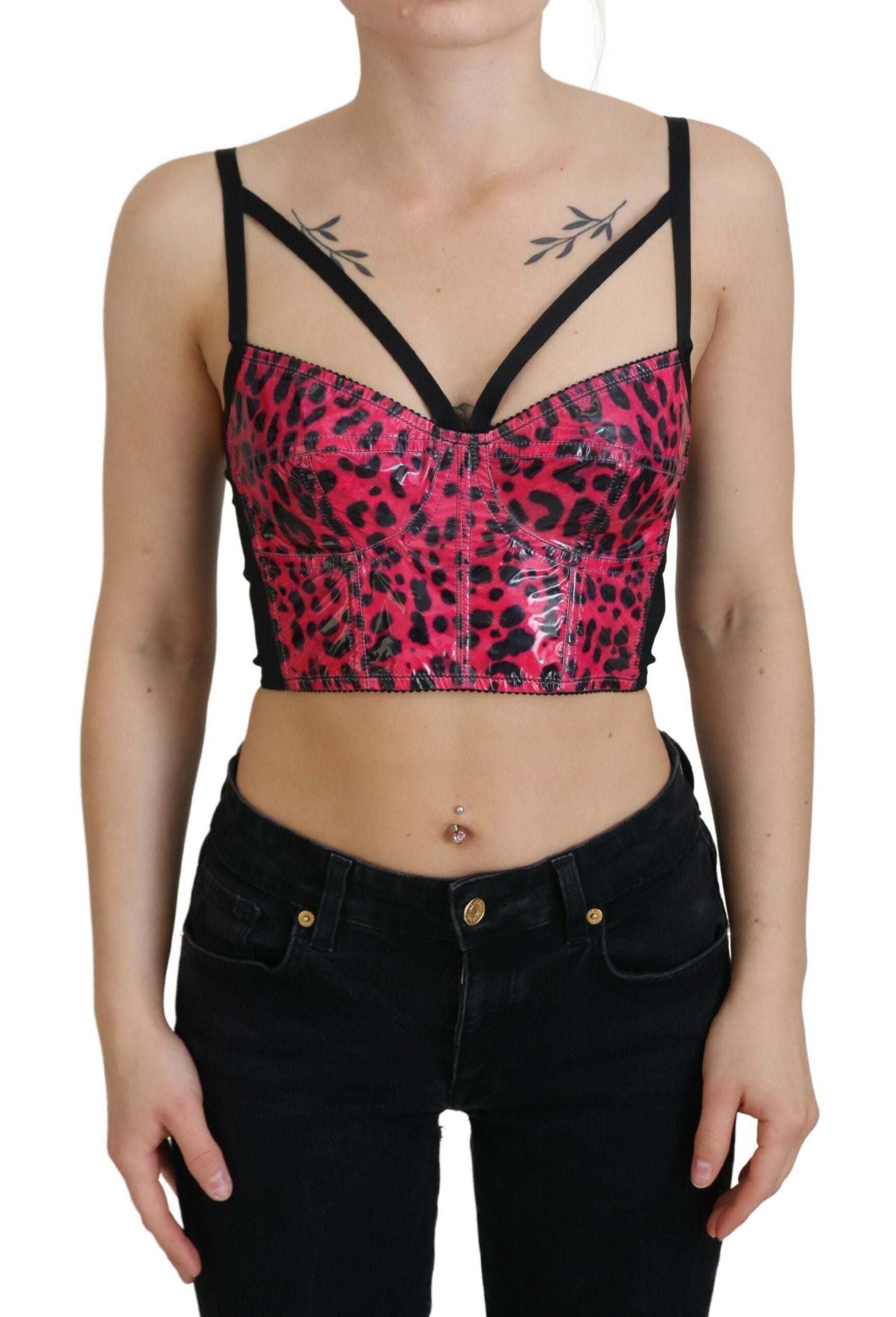 Dolce & Gabbana Pink Leopard Print Cropped Bustier Corset Top -   -  Dolce & Gabbana.