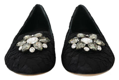 Dolce & Gabbana Black Taormina Lace Crystals Flats Shoes -   -  Dolce & Gabbana.