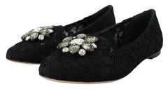 Dolce & Gabbana Black Taormina Lace Crystals Flats Shoes -   -  Dolce & Gabbana.