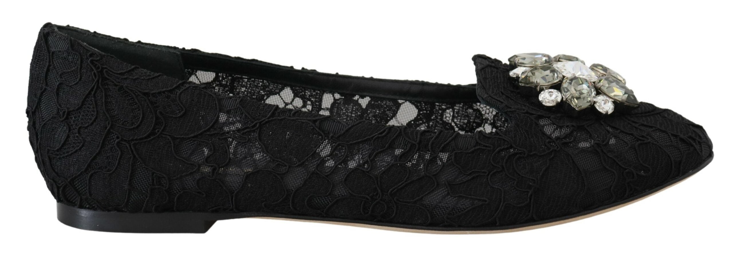 Dolce & Gabbana Black Taormina Lace Crystals Flats Shoes -   -  Dolce & Gabbana.