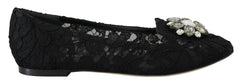 Dolce & Gabbana Black Taormina Lace Crystals Flats Shoes -   -  Dolce & Gabbana.